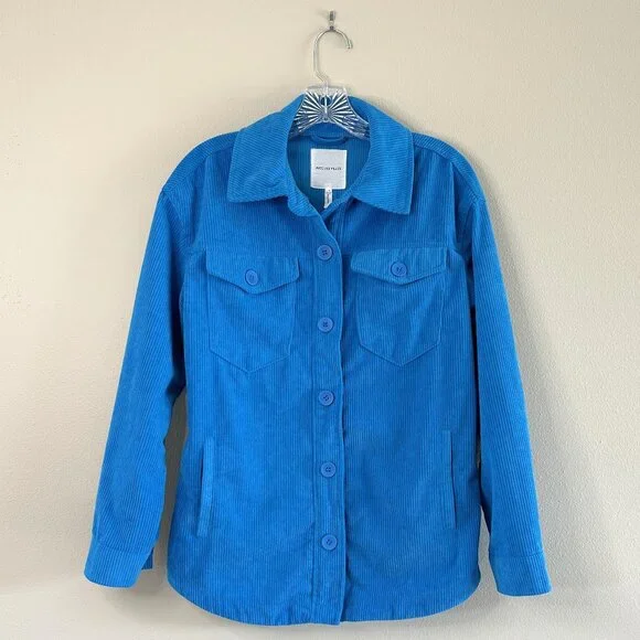 AVEC LES FILLES Tamra Corduroy Shirt Jacket Blue Small - Picture 2 of 11